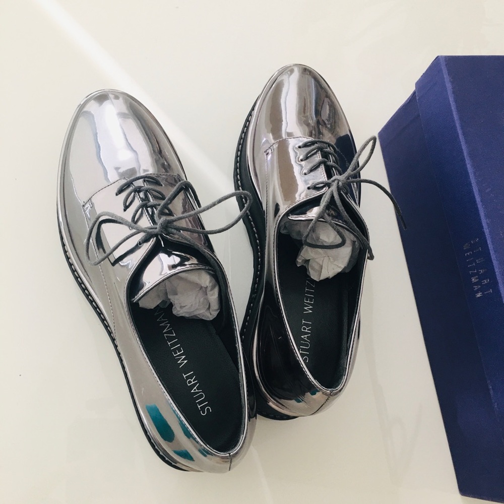 - $520 STUART WEITZMAN PATENT LEATHER OXFORD KENT PLATFORM  6.5 - Picture 3 of 11